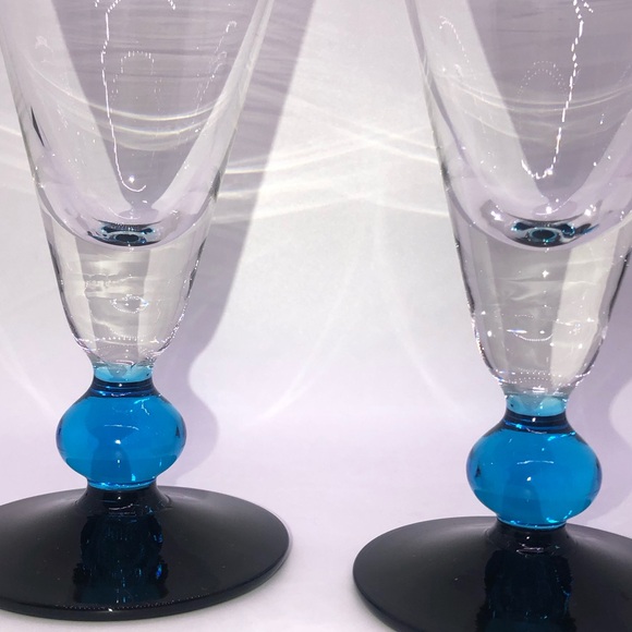 Arte Murano Icet Blue Champagne Flutes Wine Goblets Italy MCM Contemporary Set - Picture 3 of 8